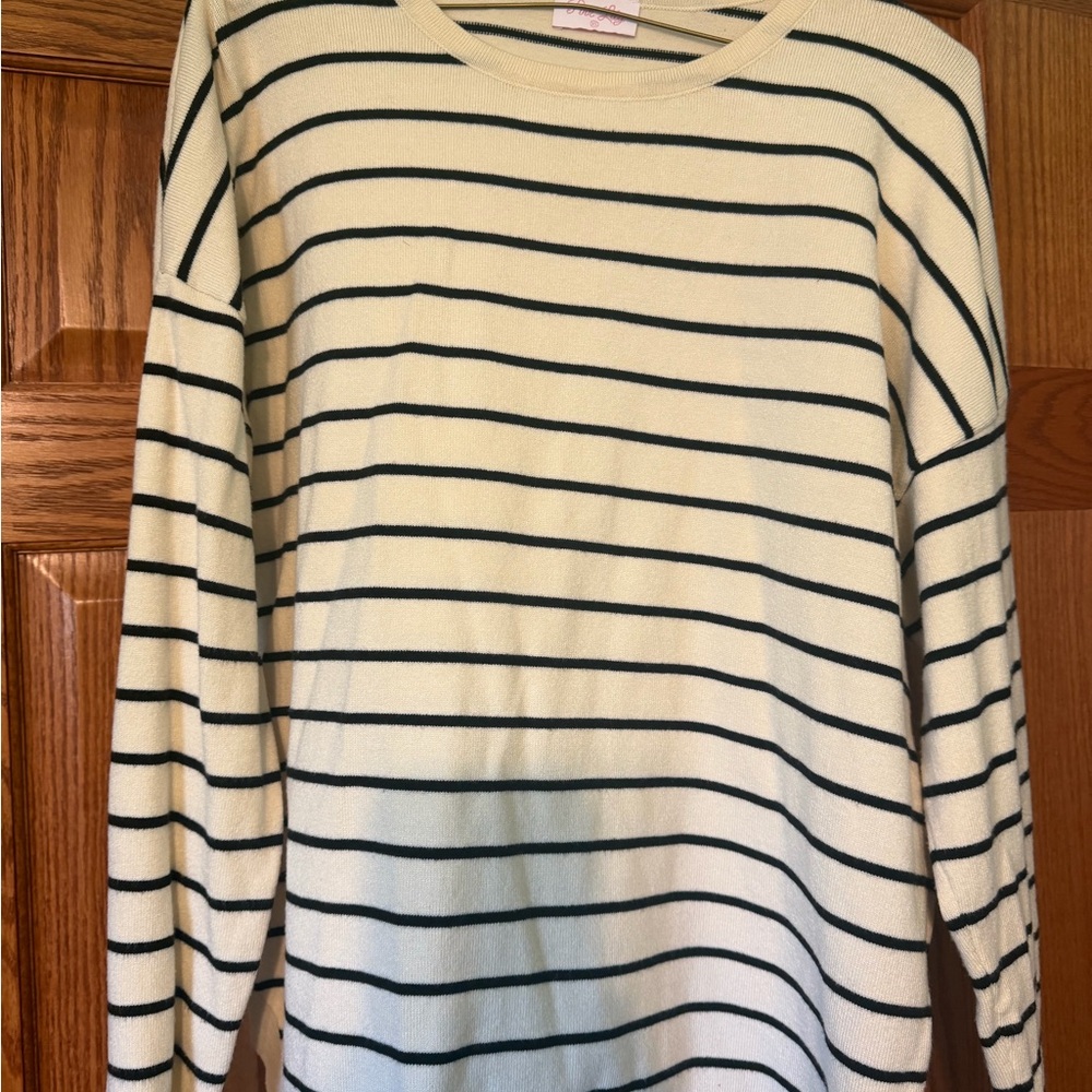 Pink Lily Striped Cream and Black Long Sleeve Sweater